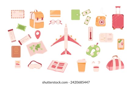 Juego de calcomanías sobre el tema de viajes, turismo, vacaciones