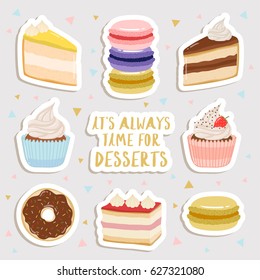 set of cute stickers sheet with sweets .cute stickers, patches or pins collection. sweets and deserts set