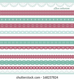 Set of cute straight colored lace for scrapbook design.