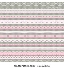 Set of cute straight lace in pastel pink and white colors. Can be used for scrapbook, baby shower or wedding design.