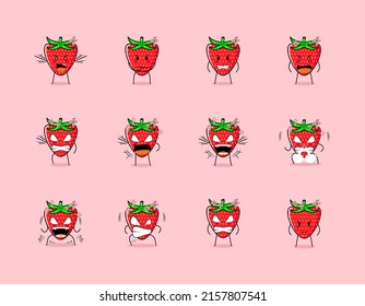 Set of cute strawberry cartoon character with angry expression. suitable for emoticon, logo, symbol and mascot