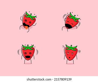 Set of cute strawberry cartoon character with dizzy expression. suitable for emoticon, logo, symbol and mascot