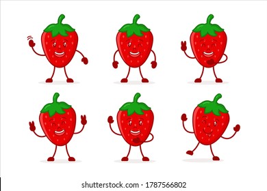 Set Cute Strawberry character vector illustration