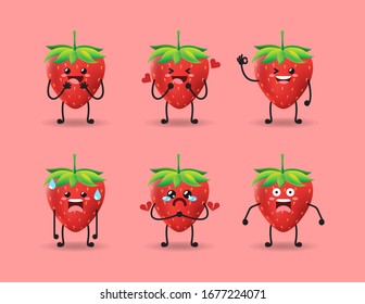 SET OF CUTE STRAWBERRY COLLECTION VECTOR DESIGN
