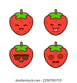 Set of Cute Strawberry Stickers
