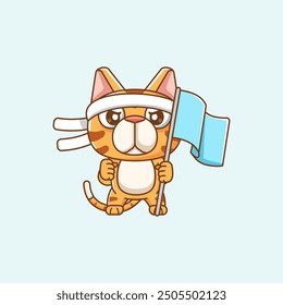 Conjunto lindo gato callejero gritando con la bandera y la diadema kawaii chibi personaje mascota ilustración esquema estilo diseño