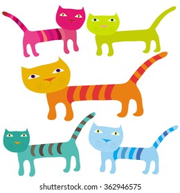 A set of cute striped cats.