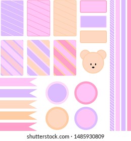 Set of cute stripped labels and bear for bullet journals, diaries, organizers, weekly planners, notesm stickers and other printable products. Perfect for invitations, tags, scrapbooking, diy notebooks