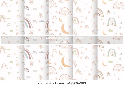 Set of cute style background vector wallpaper patterns.gift wrapping paper design