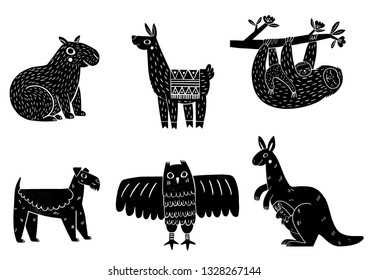 Set of cute and stylish animals.The illustrations remind us vintage children books but at the same time prints look modern.Hand Drawn. Ideal for web, card, poster, cover, invitation, etc