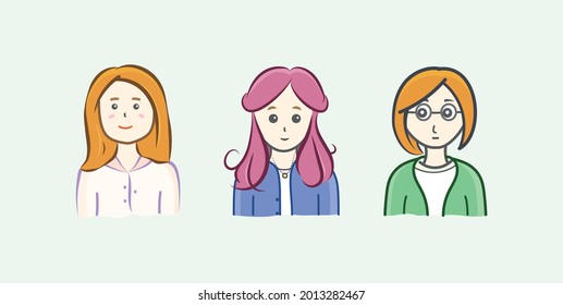 Set of cute stylish flat ladies in vector art design illustration