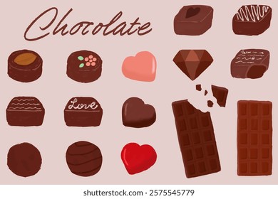 A set of cute and stylish hand-drawn chocolate illustrations