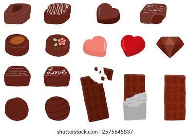 A set of cute and stylish hand-drawn chocolate illustrations