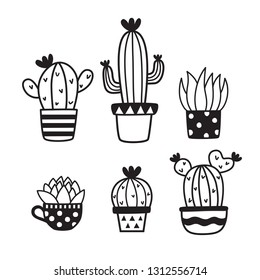 Set of cute succulent or cactus doodles. Hand drawn sketch succulent vector illustration.