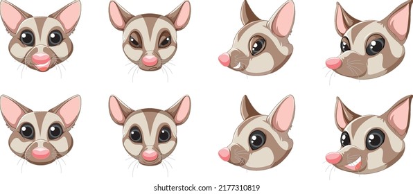 Set Of Cute Sugar Glider Illustration