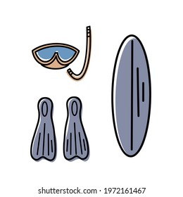 Set of cute summer accessories. Collection of flat vector elements for beach party. Isolated on white background.