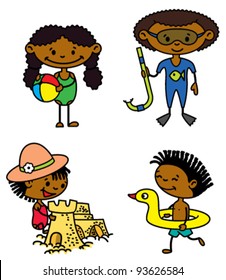 Set of cute summer afro-american children (color version)