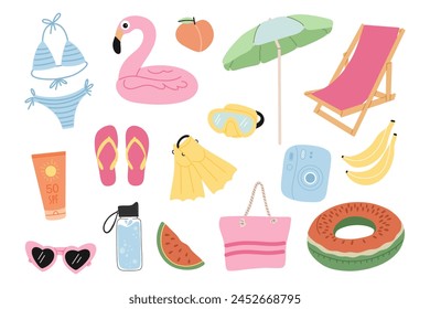 Set of cute summer beach elements.