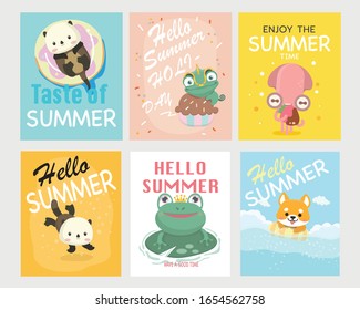 Set of cute summer cards templates.