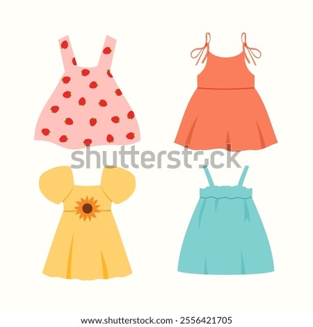 Set cute summer dresses for kid girls illustration