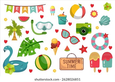 Set of cute summer element design vector