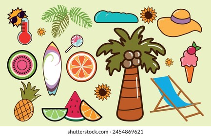Set of cute summer elements. Perfect for summer poster, postcard, scrapbooking, tag, invitation, sticker set.