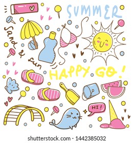 Set of cute summer hand drawn doodles