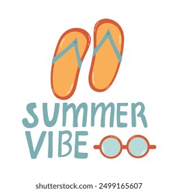 Set cute summer holiday beach elements. Hand drawn vector illustration. Scandinavian style flat design. Concept for kids print.