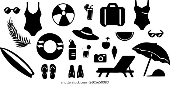 Set cute summer holiday beach elements.