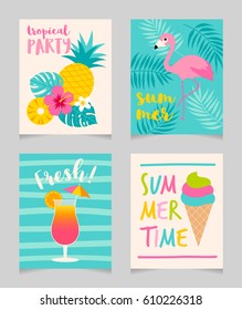 Set of cute summer holidays illustration for card design, banner, badge, poster, web design