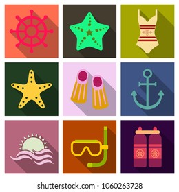 Set of cute summer icons. Bright summertime poster. Collection of elements
