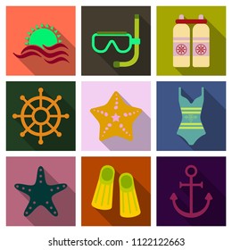 Set of cute summer icons. Bright summertime poster. Collection of elements