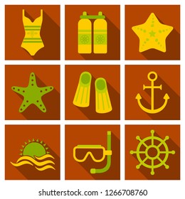 Set of cute summer icons. Bright summertime poster. Collection of elements