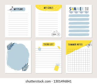 Set of cute summer planners and to do list with scandinavian design style and lettering. Template for stationery. Isolated. Vector illustration.