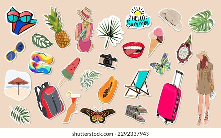 Set of cute summer stickers for daily planner.