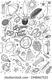 Set of Cute Summer Time Doodle Illustration