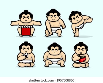 Set of cute sumo character design illustration vector template