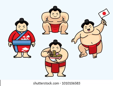 set of cute sumo japan character