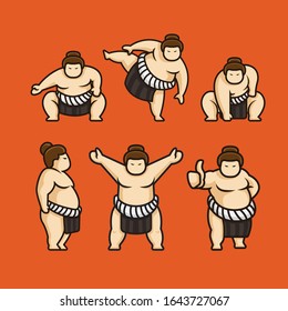 Set of Cute Sumo Japan Character Vector