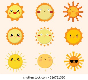 Set of cute sun icons