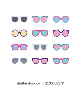 set of cute sunglasses design vector, various simple sunglasses collection