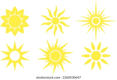 Set of the cute suns icons. Summer illustration isolated on white background.