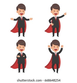 Set of Cute super businessman, Vector illustration flat design style and isolated