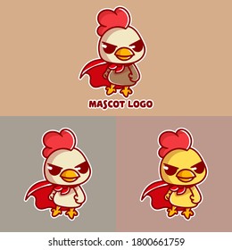 set of cute super chicken mascot logo with optional apprearance. premium kawaii vector