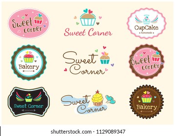 Set of cute sweet bakery badge label and logo