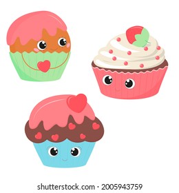 Set of cute sweet baking cupcakes