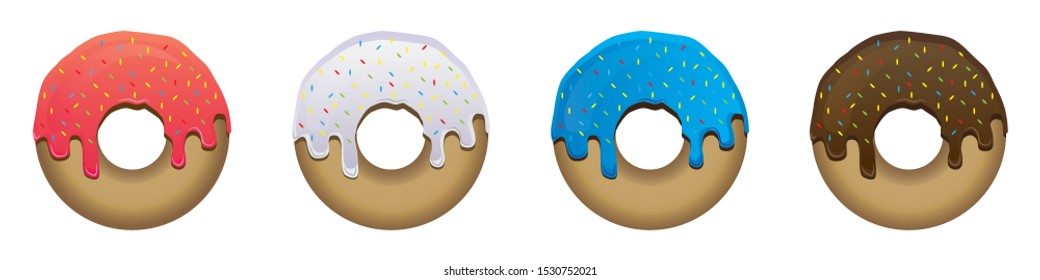 Set of cute sweet colorful donuts on white backgrond
