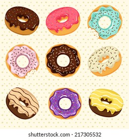 Set of cute sweet colorful donuts