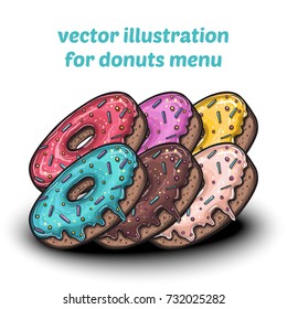 Set of cute sweet colorful donuts