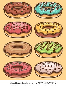 Un conjunto de donuts dulces adorables